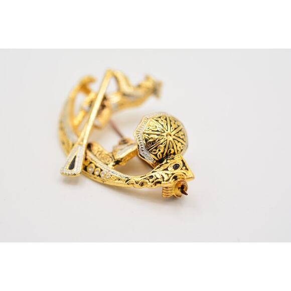 Vintage Oriental Boat Damascene Pin Brooch Tourist Gold Spain Signed 1980s BinJ - Picture 5 of 12